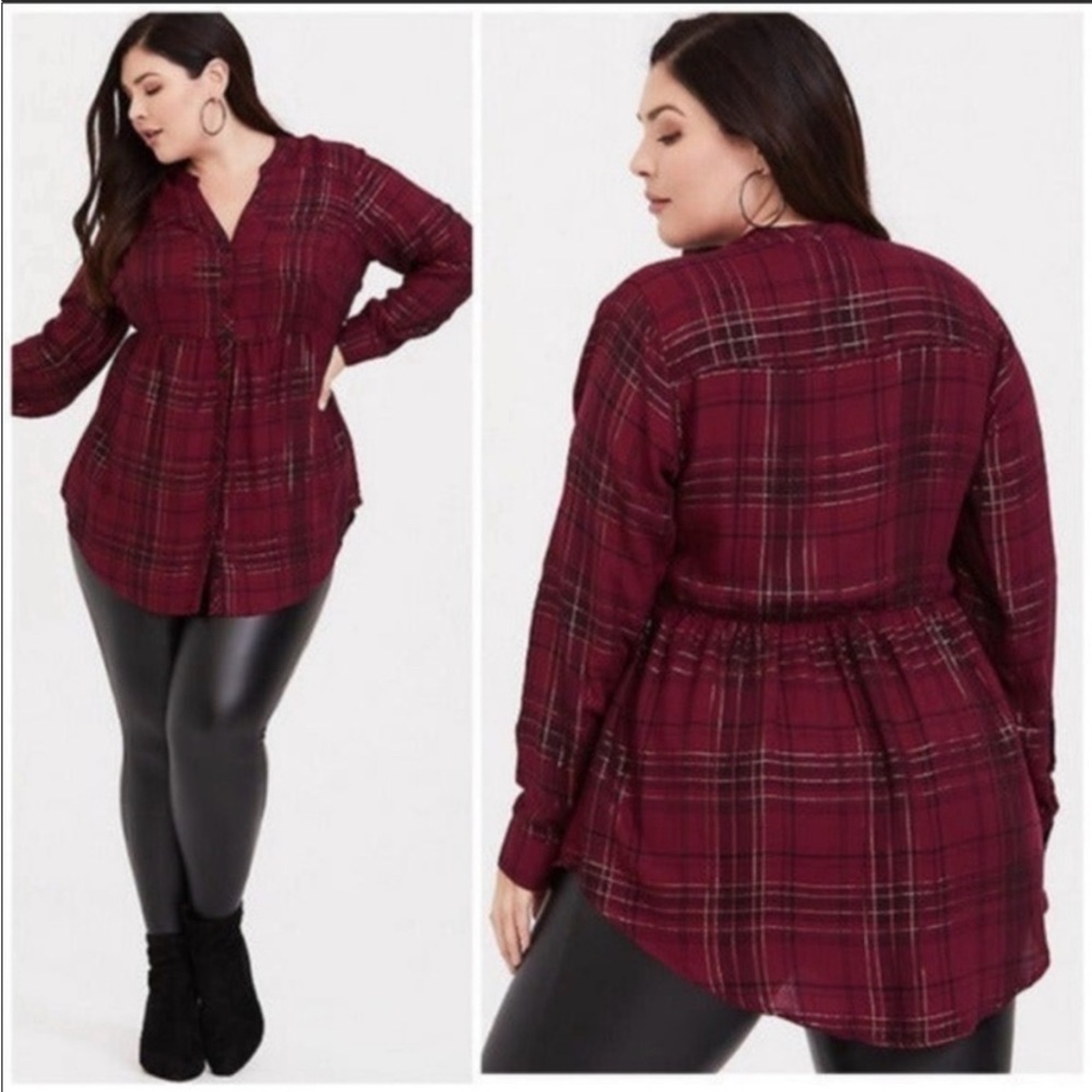 Torrid maroon plaid baby doll top